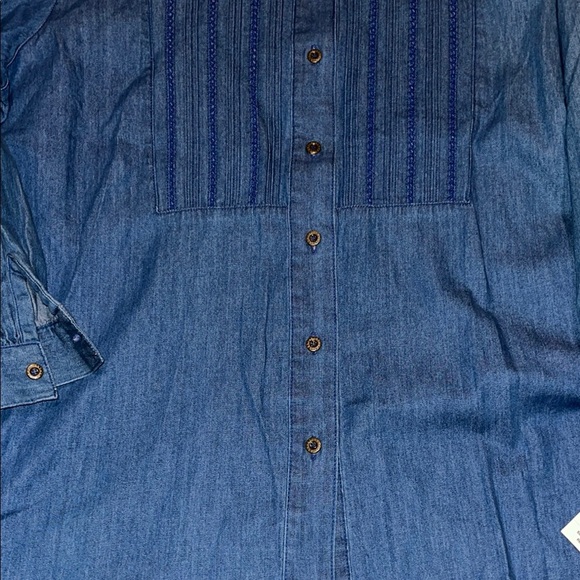 NWT Liz Claiborne Dark Blue Denim Button-Down Shirt Size 14 #265 - Picture 4 of 12